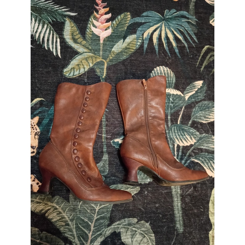 Brown Victorian Period Downton Steampunk Burlesque Dancer Walking Boots Size 8
